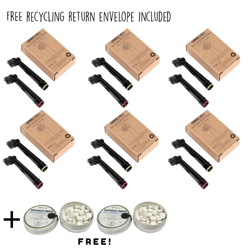 Recyclable Brush Heads-12 Heads + 120 Free Whitening Toothpaste Tablets-0
